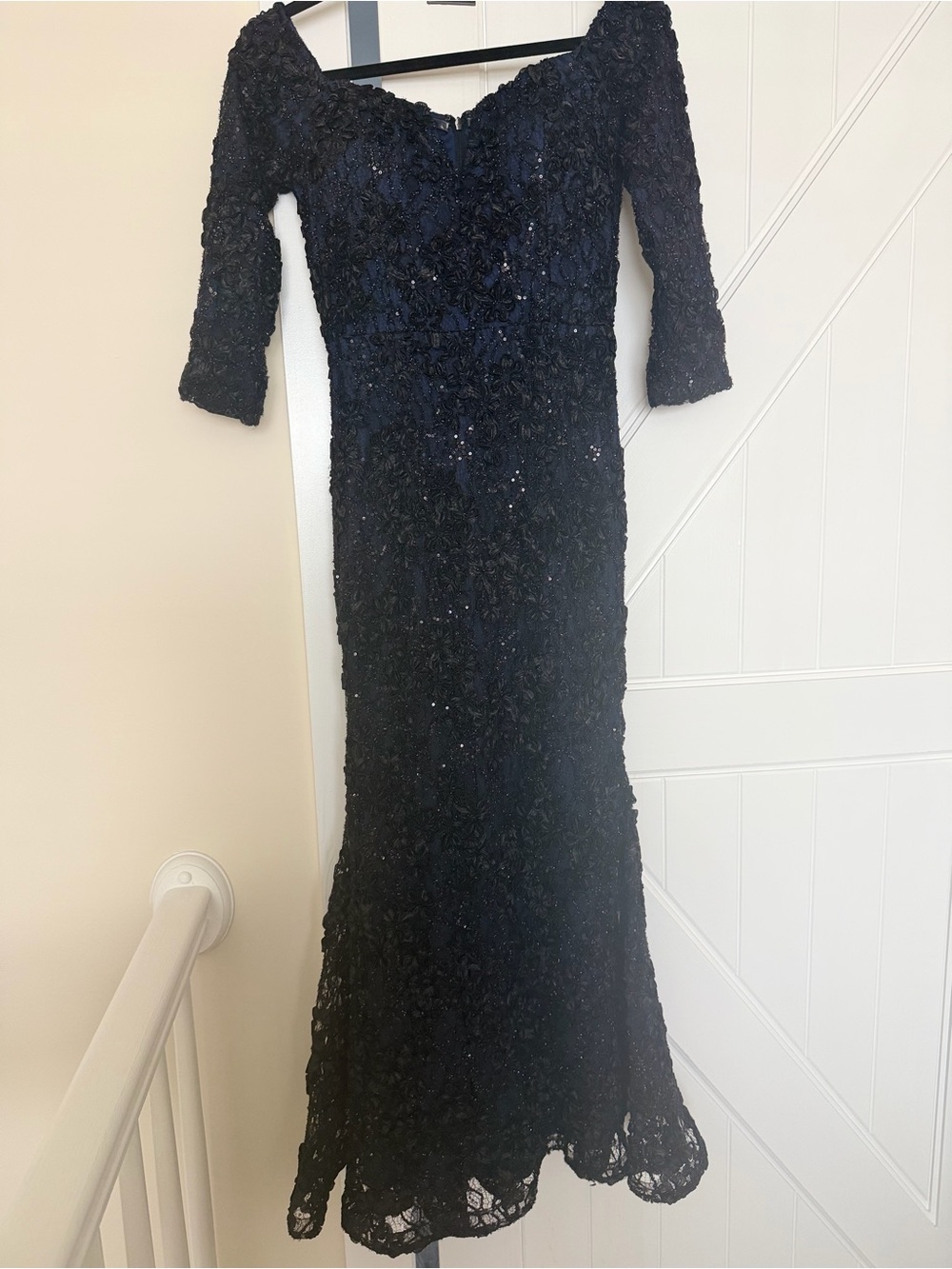 Xscape Black Beaded 3/4 Long-Sleeve Evening Gown - Picture 2 of 4